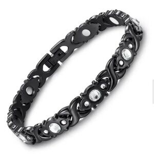 Black Titanium & White Zircon Magnetic Therapy Bracelet